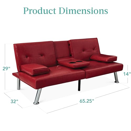 Best Choice Products Faux Leather Upholstered Modern Convertible Futon, Adjustable Folding Sofa Bed, Guest Bed w/Removable Armrests - Burgundy Best Choice Products