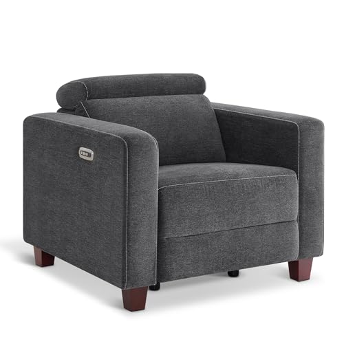 MCombo Zero Wall Recliner Chair, Wall Hugger Power Recliner Chair with Adjustable Headrest, High Wood Leg, USB & Type C Dual Charge Ports, for Living Room, Small Spaces, HL128 (Textile, Dark Grey)