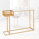Giantex Narrow Console Table with Storage - Gold Sofa Table with Storage Basket, Sturdy Metal Frame, Modern Entryway Table, Entry Table for Living Room, Hallway, Corridor, Foyer Table, Gold & White Giantex