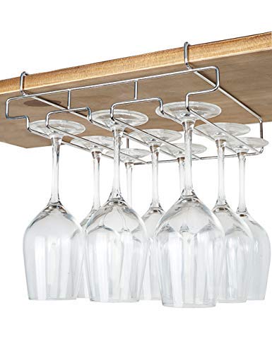 bafvt Wine Glass Holder - 3 Rows Stemware Rack Under Cabinet - 304 Stainless Steel Hanger Storage Shelf, Fit for The Cabinet 0.8“ or Less bafvt