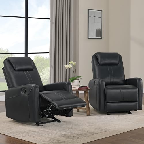 KISLOT Leather Recliner Chair, Manual Reclining Chair Glider Recliner with Adjustable Backrest/Footrest & Comfortable Armrest for Living Room Bedroom Home Theater Seating KISLOT
