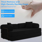 Mjkone 78.7"W Convertible Folding Mattress Couch with Armrest, Corduroy Floor Sofa Bed with Metal Fixed-Shape Frame, 5-in-1 DIY Futon Lazy Sofa Cama Lounge Couch for Living Room Bedroom Studio, Black Mjkone