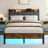 Liians Full Size Bed Frame with Smart LED Light, Wood Storage Charging Station Headboard, Metal Platform Bed, No Box Spring Required, Easy Assembly, Noise Free Liians