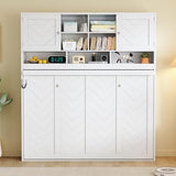 SOFTSEA Queen Size Horizontal Murphy Bed with Shelves, Foldable Wall Bed with Top Cabinets, Space-Saving Hidden Murphy Bed Frame for Guest Room, Bedroom, Office, White SOFTSEA