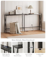 Masupu 70.9" Console Table with Power Outlet, Modern Narrow Long Sofa Table Behind Couch, Skinny Entry Table, Industrial Sofa Table with Metal Frame for Hallway, Living Room, Classic Black Masupu