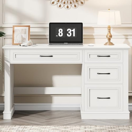 Emirde Farmhouse 47" Executive Desk, Computer Desk with Drawers and File Drawer, Workstation Computer Desk with Charging Station for Home Office,Study,（Cream White） Emirde