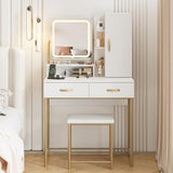 Fameill Vanity Desk with Mirror and Lights, White Makeup Table and Chair Set with 2 Storage Drawers&Cabinet&Shelves, Small Vanity Desk for Bedroom, 3 Lighting Mode Fameill