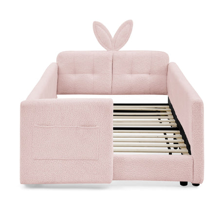 Cute Rabbit Ear Upholstered Platform Bed Frame With Safety Rail HouseOfZazla