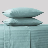 Feather & Stitch 500 TC Queen Size Bed Sheet Set, 100% Cotton Soft Breathable Bedsheets 4 Piece 18" Deep Pockets Sateen Weave Striped Bedding Mattress Resort Hotel Luxury - (Granite Green Stripe) FEATHER & STITCH NEW YORK