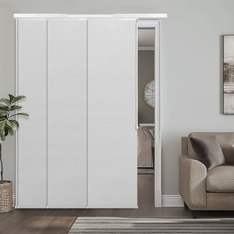 Heefen Adjustable Panel Track Blinds Manual Blackout Vertical Blinds for Sliding Door (Blackout - Texture White, 74" W x 96" H) Heefen
