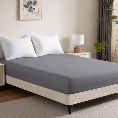 Fitted Sheet Twin Size - 16 inch Deep Pocket Bed Sheet - Soft Prewashed Brushed Microfiber - Breathable, Fade Resistant, Easy Care, 1 Twin Fitted Sheet Only (Dark Grey,39"x75")