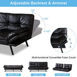 Black Faux Leather Futon Convertible Couch Bed Folding Memory Foam Sleeper Loveseat Adjustable Lounge Futon Sets Sofabed for Living Room,Apartment,Dorm,Office Opoiar
