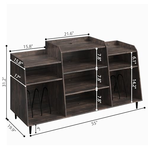 Rresyet 55" Record Player Stand with Charging Station, 4-Tier Vinyl Record Storage Cabinet with Divided Shelves, Adjustable Shelf，Large Capacity Storage for Music Room Living Room Rresyet