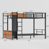 Itaar Metal Bunk Bed Full Over Full with Hall Tree, Power Outlet, LED Bunk Bed with 6 Storage Drawers, Bed with 13‘’ Safety Guardrail & Ladders for Kids and Teen, 400lb Weight Capacity, Rustic Brown Itaar