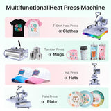 Slendor 8 in 1 Heat Press Machine 15x15 inch 360-Degree Swing Away Digital T Shirt Pressing Machine Multifunction Heat Transfer Sublimation Combo for T Shirts Mugs Hat Plate Cap, Lavender Slendor