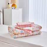 Joyreap 4 Piece Cotton Toddler Bedding Set for Girls, Pink Flowers Design, Soft n Breathable Cotton Toddler Comforter Set, Includes Quilted Comforter, Fitted Sheet, Top Sheet, and Pillow Case Joyreap