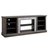 Jenvor TV Stand Large 75 Inch Media Console Table with Faux Stacked Stone Surround, Large Storage Cabinet, 6 Cable Cutouts, Adjustable Shelves, Grey 70.12" W x 15.35" D x 25.83" H Jenvor