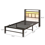 Maliacife Twin Bed Frame with Headboard,Single Bed Frame with Charging Station and LED Lights,Metal Platform Bed Twin Sizes,No Box Spring Needed,Easy Assembly,Black (Black, Twin) Maliacife