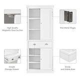 FOTOSOK 72" Utility Pantry Storage Cabinets for Kitchen, Dining Room, Living Room, White , Freestanding Cupboard with 4 Doors, Drawer, 4 Shelves FOTOSOK