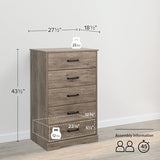 Prepac Dresser for Bedroom, Chest 5 Drawers, 18.5" D x 27.5" W x 43.5" H, Rustic Brown Prepac