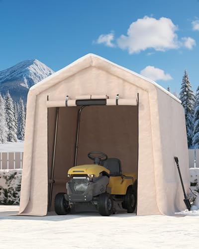 7X10 FT Heavy-Duty Portable Outdoor Storage Shed with Roll-Up Zipper Door & Vent, 240g Waterproof Carport Storage Shelter, UV-Resistant Canopy for Motorcycle, Firewood, Tools -Gray ﻿ ActiveTrail