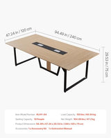 VEVOR Conference Table, 8 ft Office Meeting Table for 10 Person, Modern Rectangle Seminar Desk with Metal Legs, Large Meeting Desk Ideal for Office, Boardroom, Conference Room, Easy Assembly, Brown VEVOR