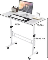 Portable Standing Desk Adjustable Height 27.5"-43.3", Small Computer Desk with Wheels, Foldable Home Office Desk, Folding Table for Laptop, Rolling Desk for Small Space, White Wintline