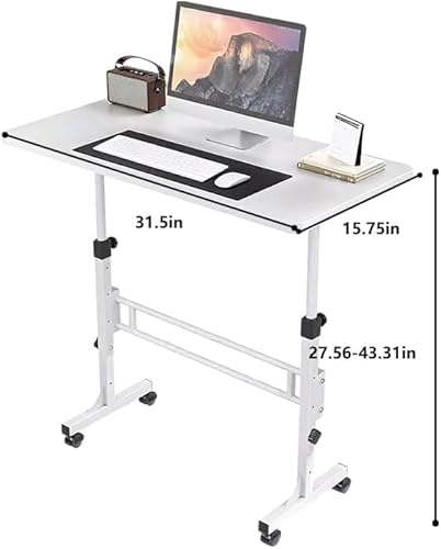 Portable Standing Desk Adjustable Height 27.5"-43.3", Small Computer Desk with Wheels, Foldable Home Office Desk, Folding Table for Laptop, Rolling Desk for Small Space, White Wintline