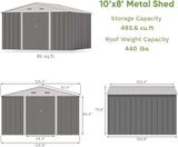 Greesum 10x8FT Outdoor Storage Shed, Utility Tool Shed Metal Storage Garden Shed with Door & Lock for Patio Storage, Gray Greesum