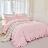 ANGIYUIN 5 Pieces Pink Twin Size Comforter Set for Girls Ruffled Kids Bed in A Bag with Sheet Sets Farmhouse Shabby Bedding Sets with Ruffle Soft Fluffy Bed Sets (Pink Twin) ANGIYUIN