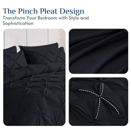 JOLLYVOGUE Full Size Comforter Sets 7 Pieces - Bed in a Bag Full for All Season, Pintuck Bedding Comforter Sets with Comforter, Flat Sheet, Fitted Sheet and Pillowcases & Shams, Black JOLLYVOGUE