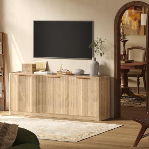 Evermagin 67" Fluted Oak Buffet Cabinet Sideboard with Storage, Large Credenza with 6 Doors, Wood Mid Century Modern Sideboard for Kitchen and Living Room (67"*31.5"*15.7") Evermagin