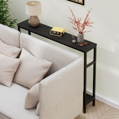 Timberer Narrow Console Table, 39.4” Sofa Table with Adjustable Shelf, 2-Tier Long Skinny Table for Hallway, Entryway, Living Room, Foyer, Black Timberer