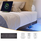 Decofy Full Size Floating Bed Frame with LED Lights and Charging Station, Modern Minimalist Design, No Spring Mattress Required, Easy to Assemble Decofy