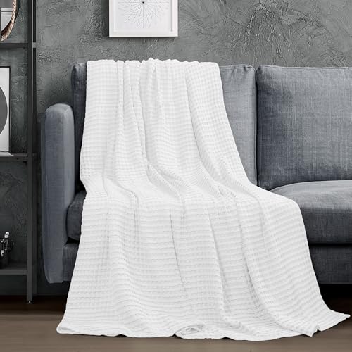 Utopia Bedding White 100% Cotton Waffle Blanket 300 GSM [Queen - 90x90 Inch] Soft Lightweight Breathable Bed Blanket for All Season Utopia Bedding