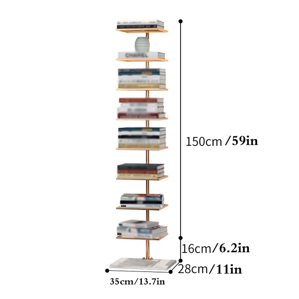 Aurorize Metal Spine Book Tower,Modern Vertical Bookshelf Tower,Floor-to-Ceiling Invisible Bookshelf,for Home Office,Living Room,Bedroom,Kitchen,Gold-13.7x11x59in Aurorize