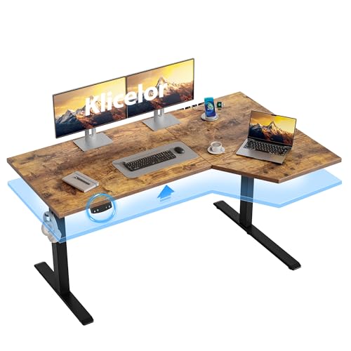Klicelor 55 Inch L Shaped Standing Desk, Adjustable Height Corner Desk for Home Office Workstation, Sit Stand Desk with Two-Piece Desktop, Rustic Brown Klicelor