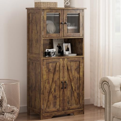 GAOMON Kitchen Pantry Storage Cabinet with Doors and Shelves, 50.4" Freestanding Pantry Cabinets, Wooden Cupboard, Large Floor Cabinet for Bathroom, GAOMON