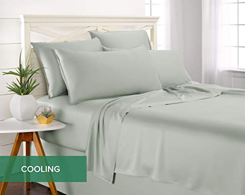 Pure Bamboo Queen Sheets, Genuine 100% Organic Viscose Derived from Bamboo Bed Sheet Set, Luxuriously Soft & Cooling, Double Stitching, 2 Year Quality Promise (Queen, Sea Glass) Pure Bamboo