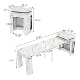 Extendable Dining Table with Charging Station & LED Lights, 19.7" to 98.4" White Faux Marble Dining Table, Rectangle Console Table for 2-8, Modern Space Saving Kitchen Island Table (No Chairs) Gyfimoie