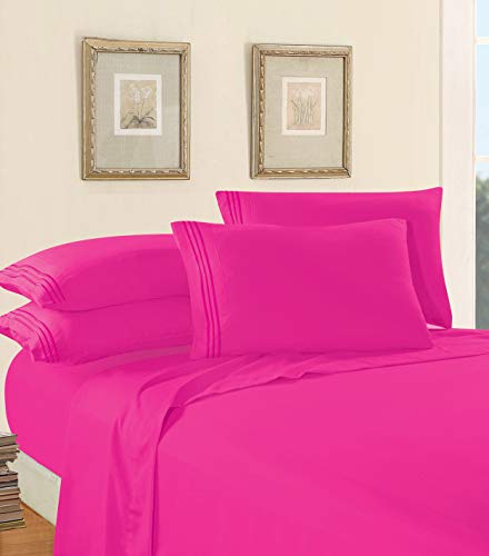 Elegant Comfort Luxury 1500 Premium Hotel Quality Microfiber 4-Piece Sheet Set - Wrinkle Resistant, All Around Elastic Fitted Sheet, Deep Pocket up to 16", Full, Hot Pink Elegant Comfort