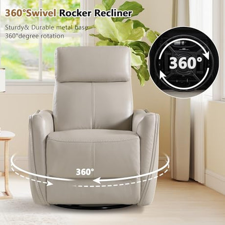 HAOMARKETS Electric Swivel Rocker Recliner Chair, Power Faux Leather Glider Rocking Recliners for Adults,360° Swivel Nursery Reclining Sofa with USB Charging Port, Beige HAOMARKETS