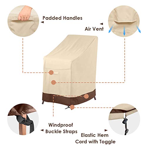 Vailge Stackable Patio Chair Cover,100% Waterproof Outdoor Chair Cover, Heavy Duty Lawn Patio Furniture Covers,Fits for 4-6 Stackable Dining Chairs,36"Lx28"Wx47"H,Beige&Brown Vailge