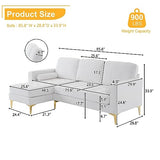 Karl home L-Shape Sectional Sofa Linen Fabric Sofa Couch Living Room Futon Couch with Reversible Chaise, Lattice Decored Seat Cushion, Beige Karl home