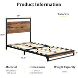 GAOMON Twin Bed Frame with Wood Headboard and Footboard, with Under Bed Storage, 6 Inch High, No Box Spring Needed, Easy Assembly, Rustic Brown GAOMON