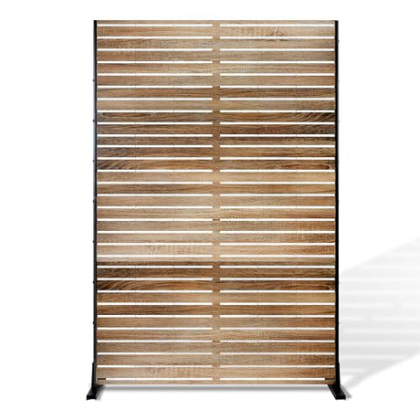 FENCY Metal Privacy Screen 72" H×47" W Natural Wood Color Outdoor Privacy Screen, Freestanding Decorative Privacy Fence Panels for Deck Balcony Patio FENCY