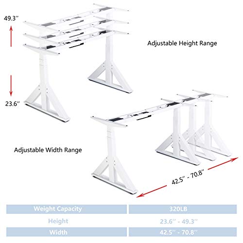 VWINDESK VJ205 Electric Height Adjustable Sitting Standing Desk Frame Sit Stand - Dual Motors 3 Stages Motorized Desk Base Only, White VWINDESK