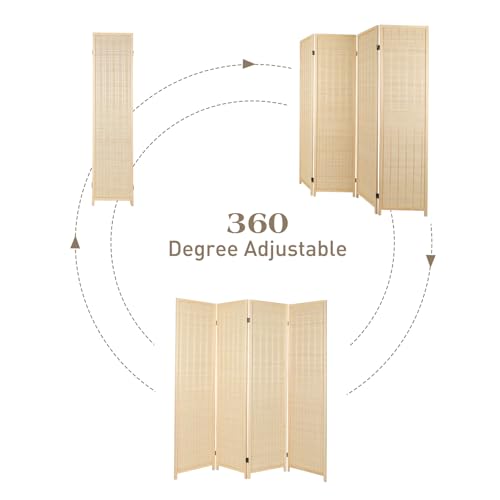 4 Panel Bamboo Room Divider, 5.6 FT Folding Privacy Screen, Bamboo Panel Divider Screen for Room Separation, Freestanding Partition for Home, Office, Bedroom (Beige) ZFFURN