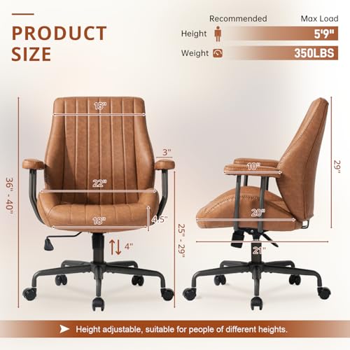 Ergonomic Office Chair 330LBS, Reclining Swivel Mid Back Desk Chair with Adjustable Height, Thickened Cushions, Comfy Executive Armchair for Home Office Synorla