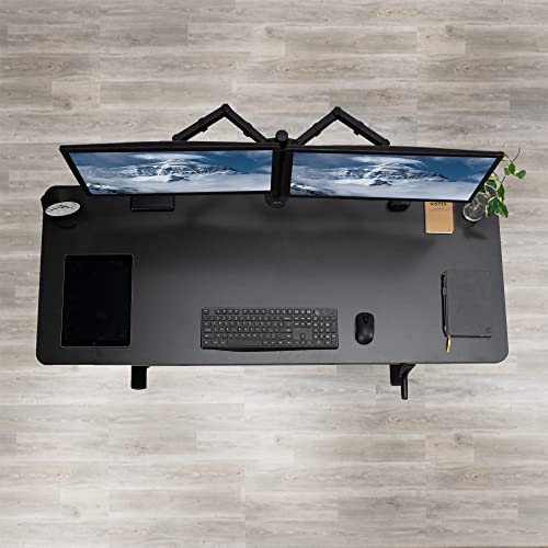 VIVO Manual Height Adjustable 60 x 24 inch Stand Up Desk, Black Solid One-Piece Table Top, Black Frame, Standing Workstation with Foldable Handle, DESK-KIT-MB6B VIVO